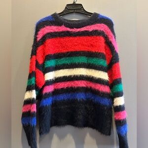 a new day Fuzzy Multicolor Striped Sweater